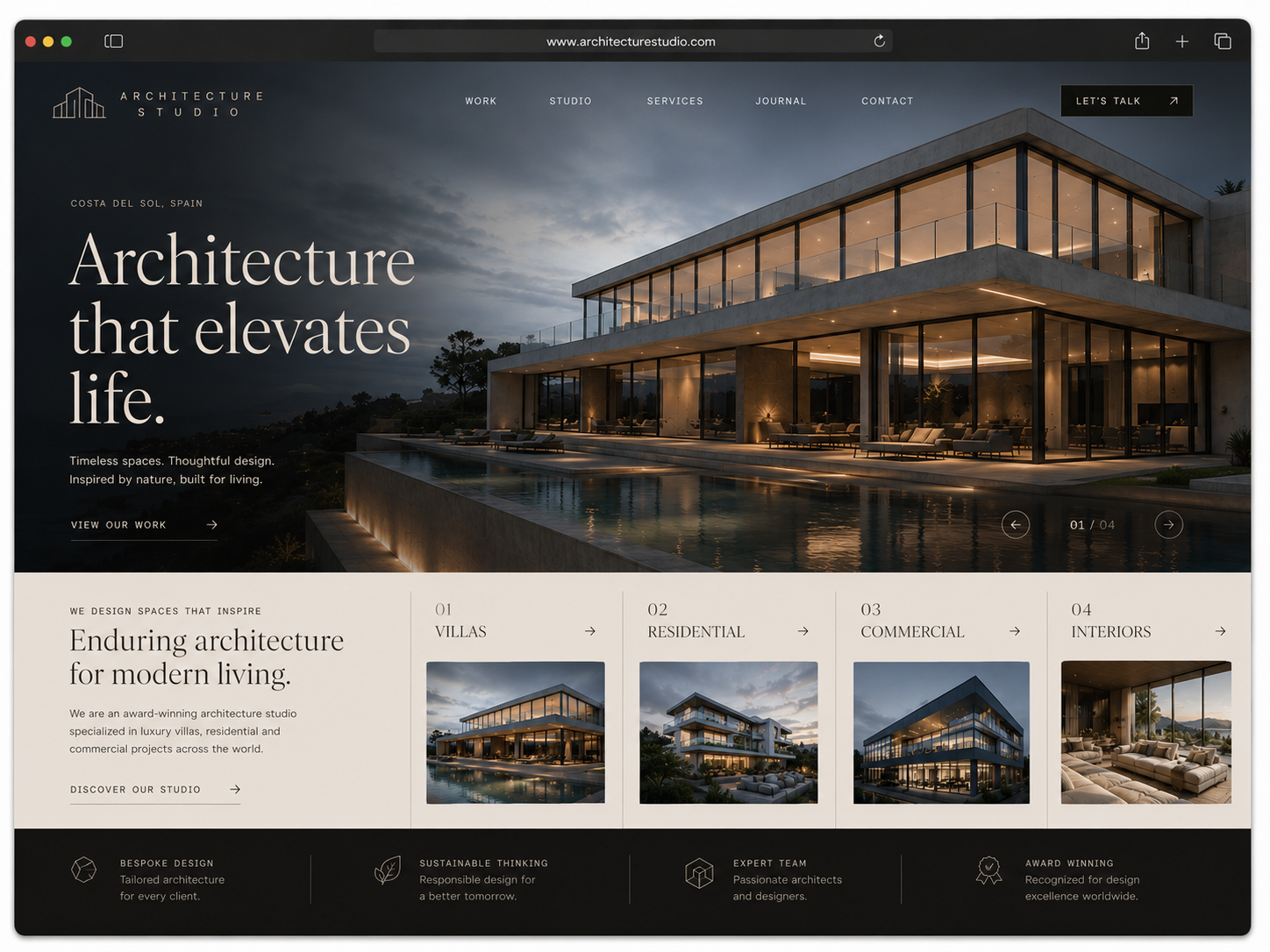 Architecture studio website after redesign